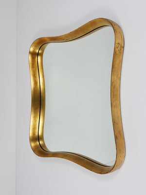 Gio Ponti Style Gilt Wood Mirror by Max Welz Vienna, Austria, 1940s