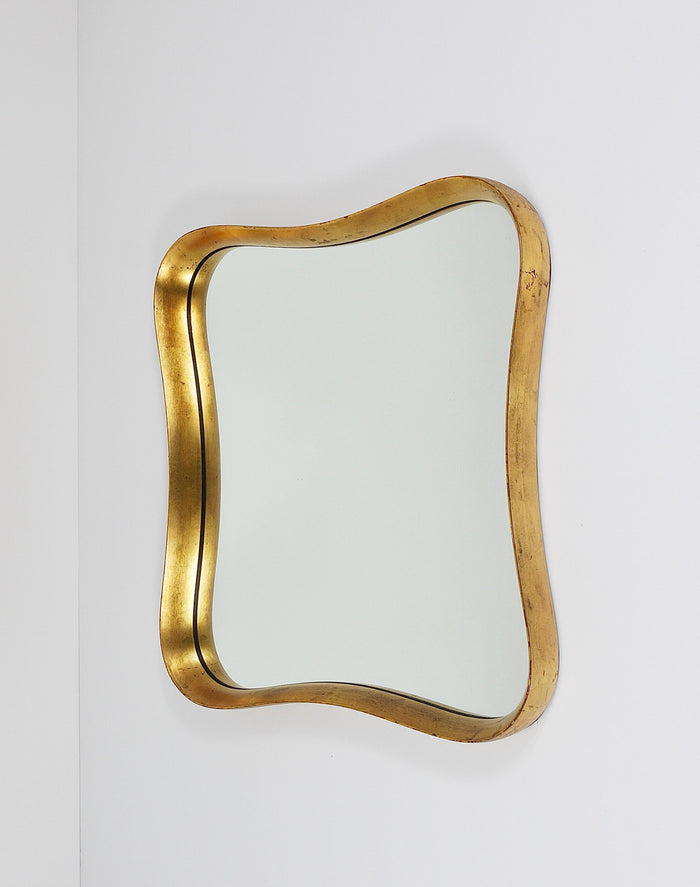 Gio Ponti Style Gilt Wood Mirror by Max Welz Vienna, Austria, 1940s