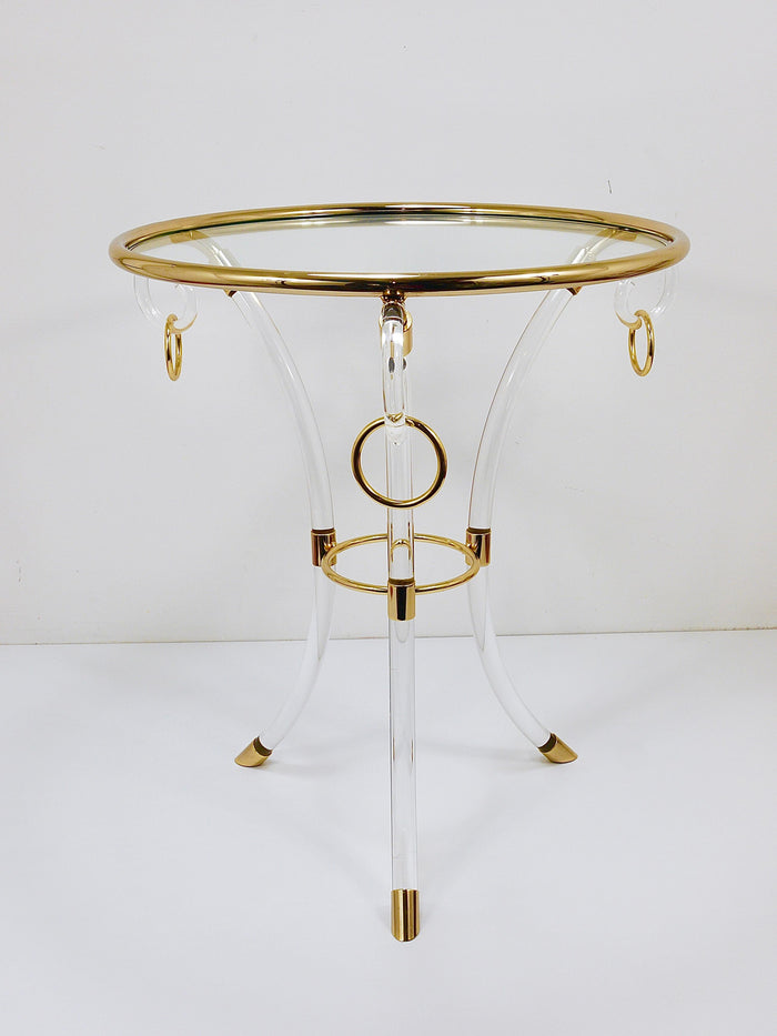 Maison Jansen Style Lucite & Gilt Metal Tripod Coffee Table Pedestal Gueridon