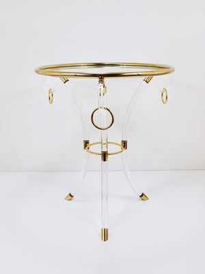 Maison Jansen Style Lucite & Gilt Metal Tripod Coffee Table Pedestal Gueridon