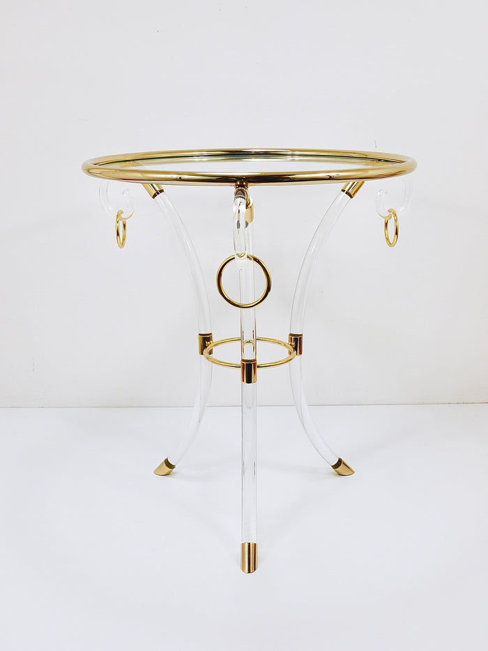 Maison Jansen Style Lucite & Gilt Metal Tripod Coffee Table Pedestal Gueridon