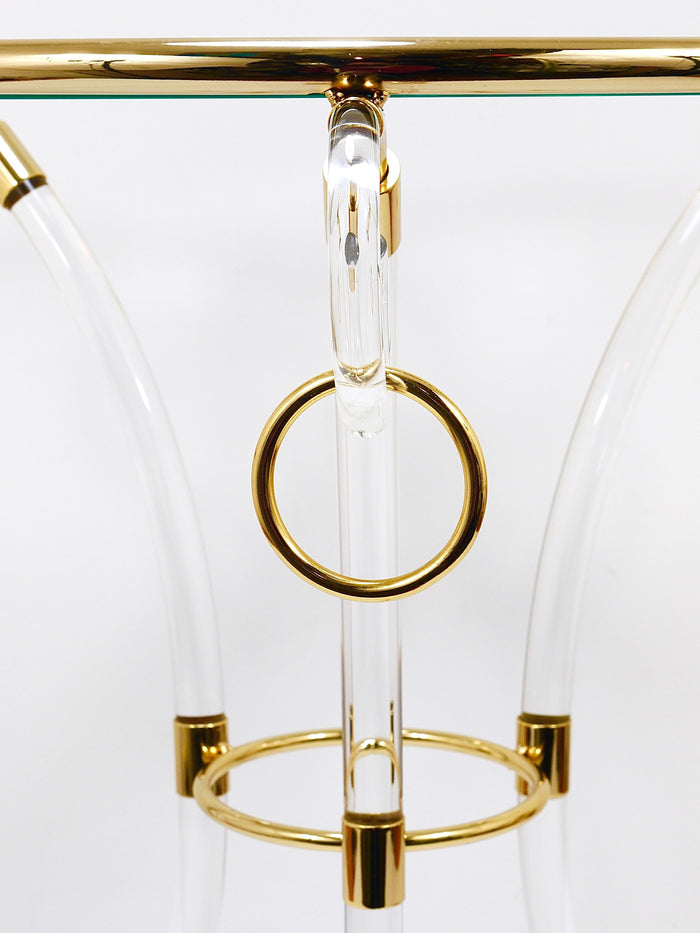 Maison Jansen Style Lucite & Gilt Metal Tripod Coffee Table Pedestal Gueridon