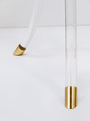 Maison Jansen Style Lucite & Gilt Metal Tripod Coffee Table Pedestal Gueridon