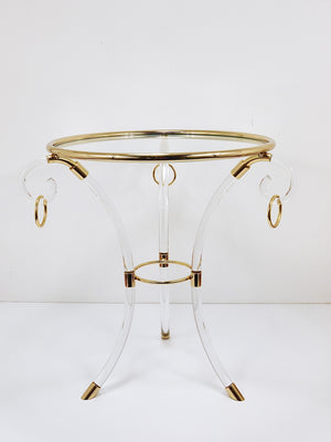 Maison Jansen Style Lucite & Gilt Metal Tripod Coffee Table Pedestal Gueridon