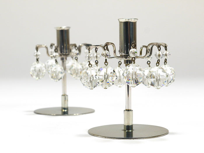 J.L. Lobmeyr „Lights of Vienna“ Pair Candleholders, Faceted Swarovski Crystals