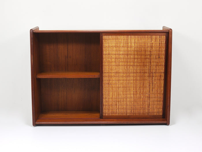 Arne Wahl Iversen Wall Mirror & Shelf Cabinet, Teak & Cane for Brenderup Denmark