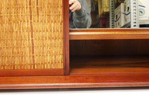 Arne Wahl Iversen Wall Mirror & Shelf Cabinet, Teak & Cane for Brenderup Denmark