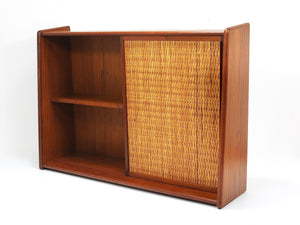 Arne Wahl Iversen Wall Mirror & Shelf Cabinet, Teak & Cane for Brenderup Denmark
