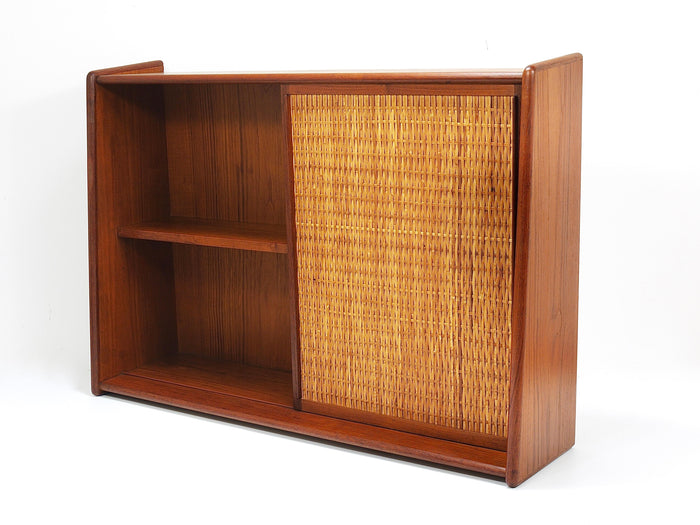 Arne Wahl Iversen Wall Mirror & Shelf Cabinet, Teak & Cane for Brenderup Denmark