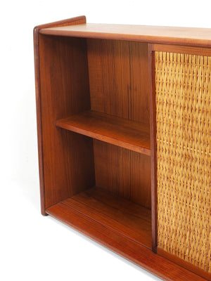 Arne Wahl Iversen Wall Mirror & Shelf Cabinet, Teak & Cane for Brenderup Denmark