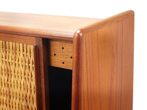 Arne Wahl Iversen Wall Mirror & Shelf Cabinet, Teak & Cane for Brenderup Denmark