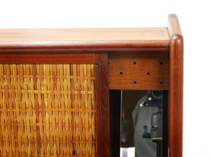 Arne Wahl Iversen Wall Mirror & Shelf Cabinet, Teak & Cane for Brenderup Denmark