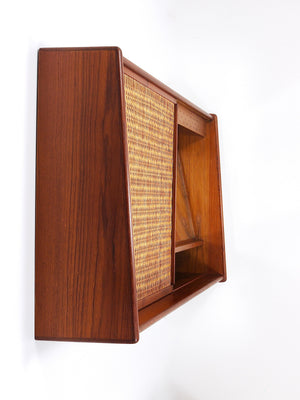 Arne Wahl Iversen Wall Mirror & Shelf Cabinet, Teak & Cane for Brenderup Denmark