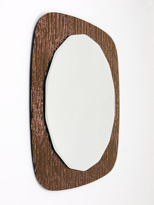 Cristal Arte Bronze Gold Scalloped Textured Midcentury Wall Mirror, Italy, 1960s