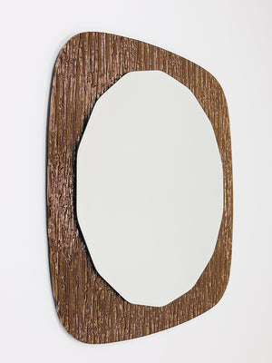 Cristal Arte Bronze Gold Scalloped Textured Midcentury Wall Mirror, Italy, 1960s
