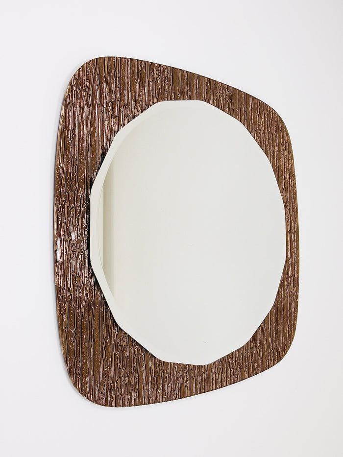 Cristal Arte Bronze Gold Scalloped Textured Midcentury Wall Mirror, Italy, 1960s