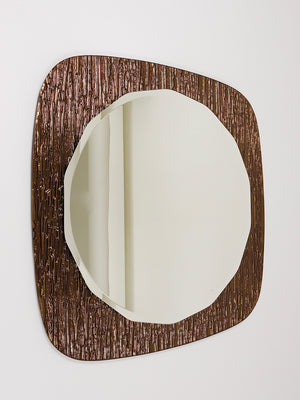 Cristal Arte Bronze Gold Scalloped Textured Midcentury Wall Mirror, Italy, 1960s