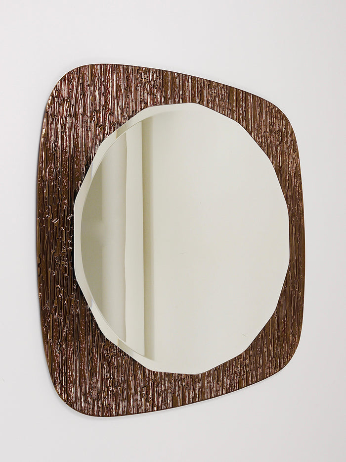 Cristal Arte Bronze Gold Scalloped Textured Midcentury Wall Mirror, Italy, 1960s