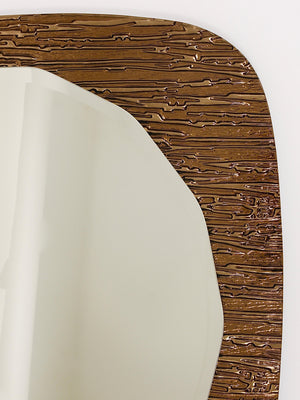 Cristal Arte Bronze Gold Scalloped Textured Midcentury Wall Mirror, Italy, 1960s