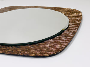 Cristal Arte Bronze Gold Scalloped Textured Midcentury Wall Mirror, Italy, 1960s