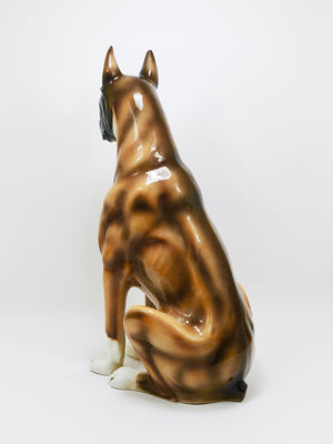 Boxer Dog Life-Size Majolica Statue Sculpture, Glazed Ceramic, Italy, 1970s