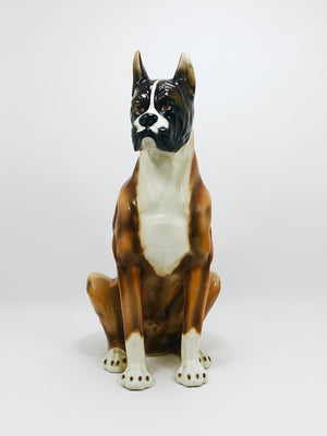 Boxer Dog Life-Size Majolica Statue Sculpture, Glazed Ceramic, Italy, 1970s