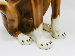 Boxer Dog Life-Size Majolica Statue Sculpture, Glazed Ceramic, Italy, 1970s