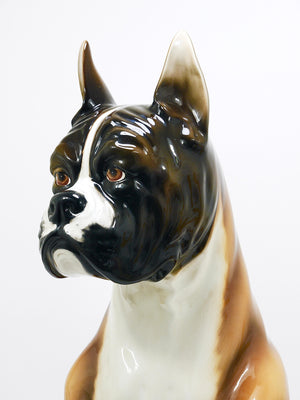 Boxer Dog Life-Size Majolica Statue Sculpture, Glazed Ceramic, Italy, 1970s