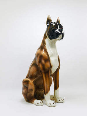 Boxer Dog Life-Size Majolica Statue Sculpture, Glazed Ceramic, Italy, 1970s