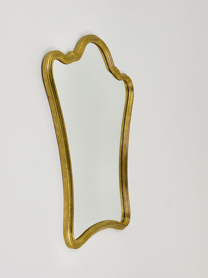 Chelini Firenze Curved Gilt Wood Mid-Century Wall Mirror, Italy, 1950s
