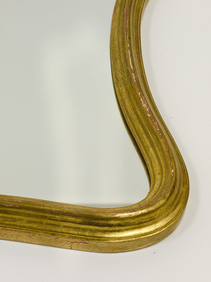Chelini Firenze Curved Gilt Wood Mid-Century Wall Mirror, Italy, 1950s