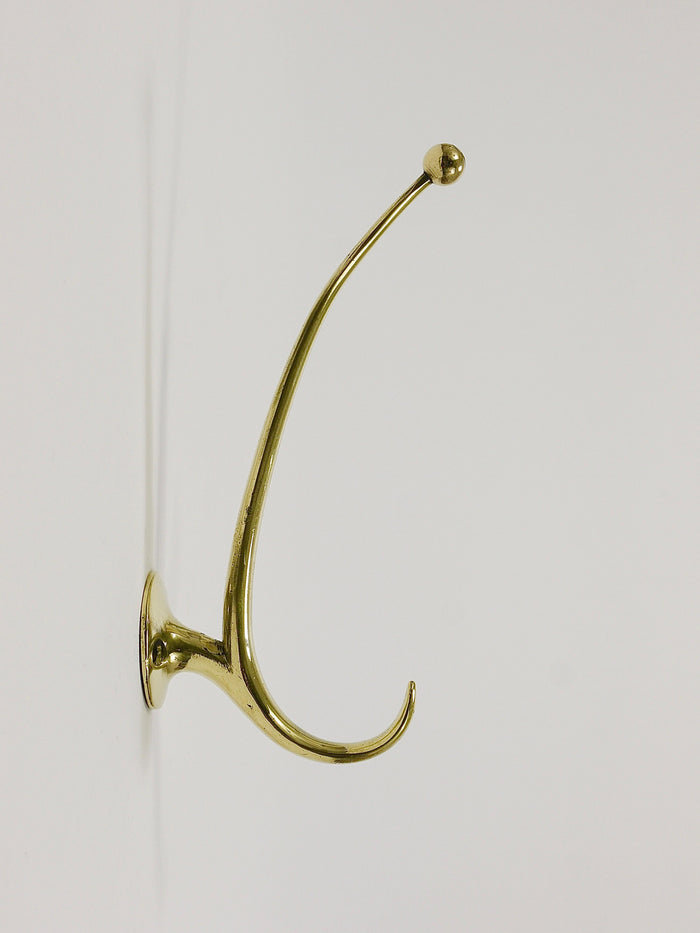Two Franz Hagenauer Vienna Mid-Century Curved Brass Wall Coat Hooks, 1950s