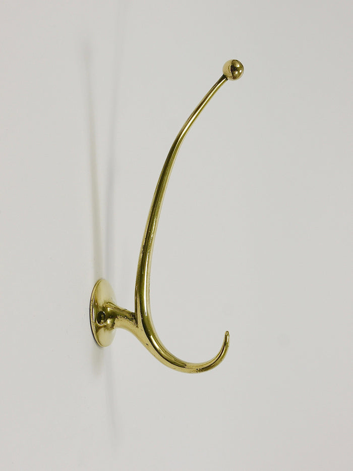 Two Franz Hagenauer Vienna Mid-Century Curved Brass Wall Coat Hooks, 1950s