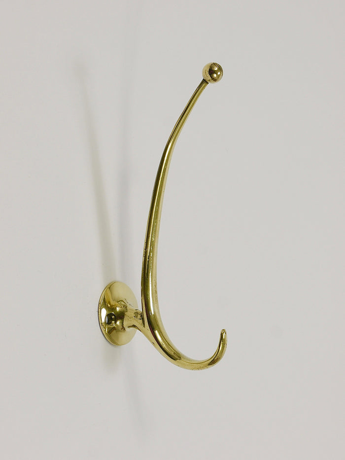 Two Franz Hagenauer Vienna Mid-Century Curved Brass Wall Coat Hooks, 1950s