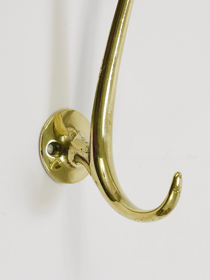 Two Franz Hagenauer Vienna Mid-Century Curved Brass Wall Coat Hooks, 1950s