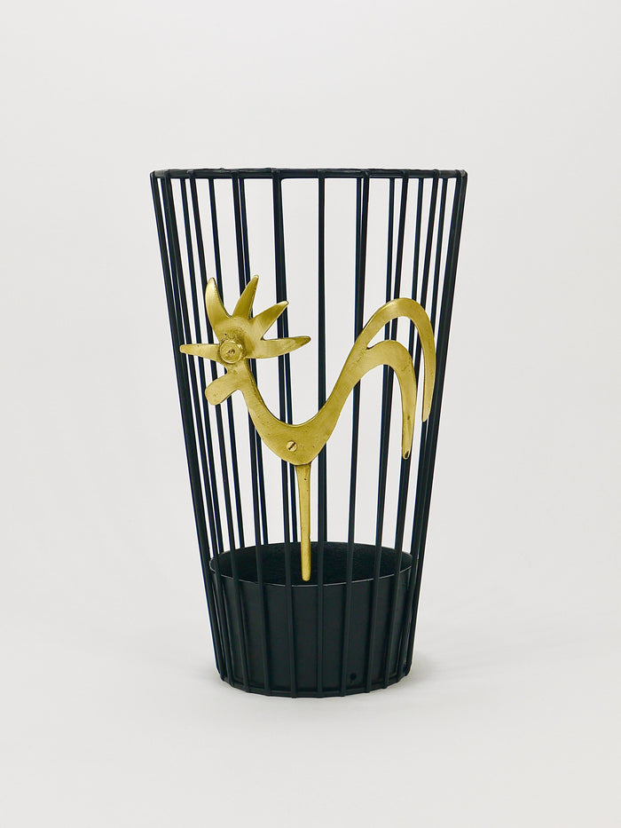 Walter Bosse Brass Rooster Mid-Century Umbrella Stand for Herta Baller, 1950s