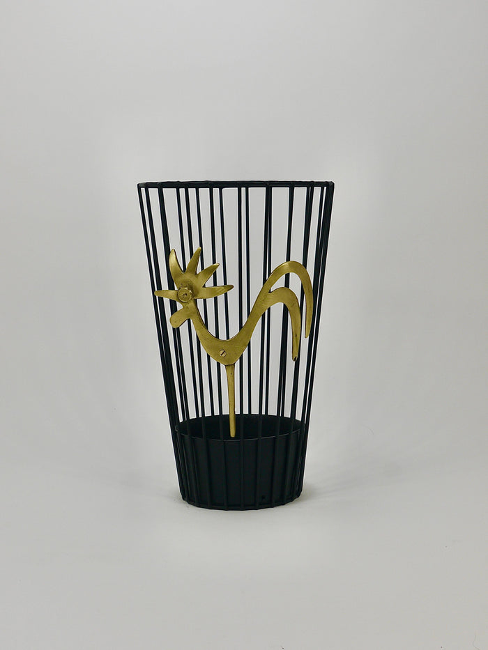 Walter Bosse Brass Rooster Mid-Century Umbrella Stand for Herta Baller, 1950s