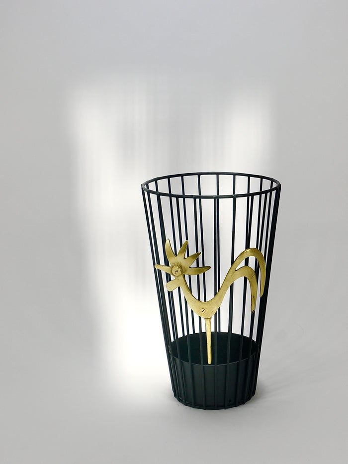 Walter Bosse Brass Rooster Mid-Century Umbrella Stand for Herta Baller, 1950s