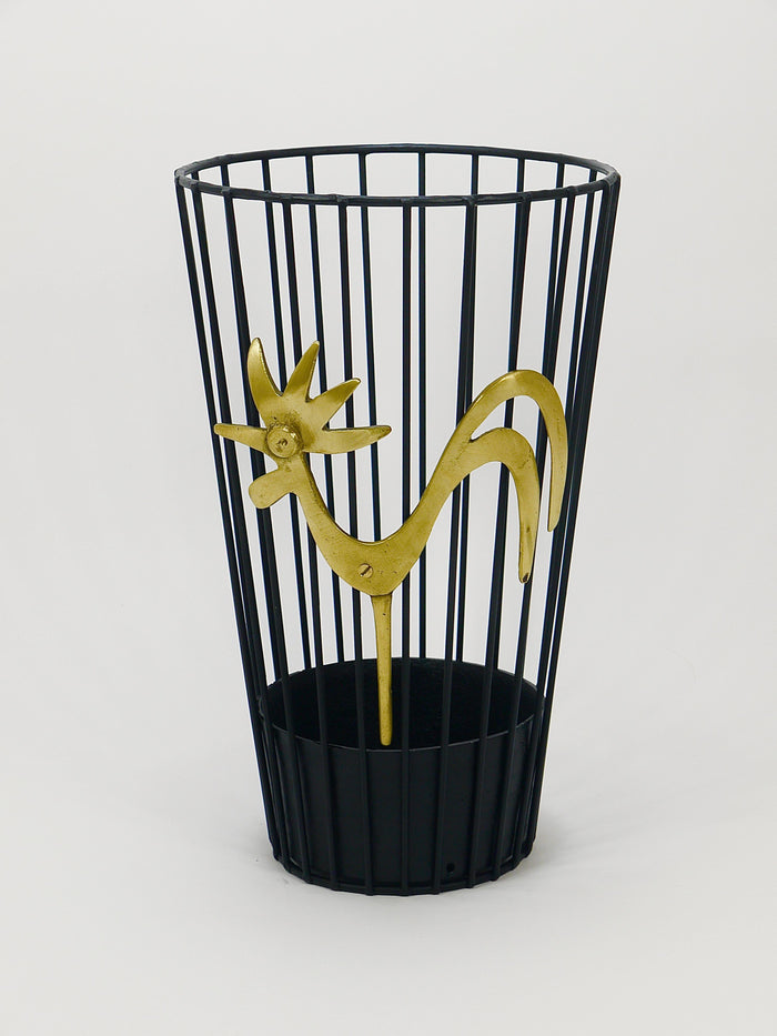Walter Bosse Brass Rooster Mid-Century Umbrella Stand for Herta Baller, 1950s