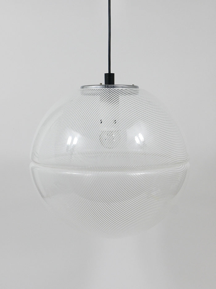 Harvey Guzzini Post-Modern Striped Op-Art Globe Pendant Lamp by Meblo, 1970s