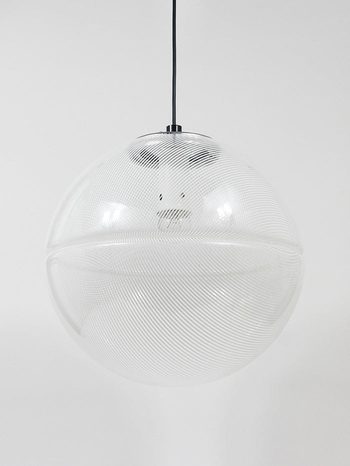 Harvey Guzzini Post-Modern Striped Op-Art Globe Pendant Lamp by Meblo, 1970s