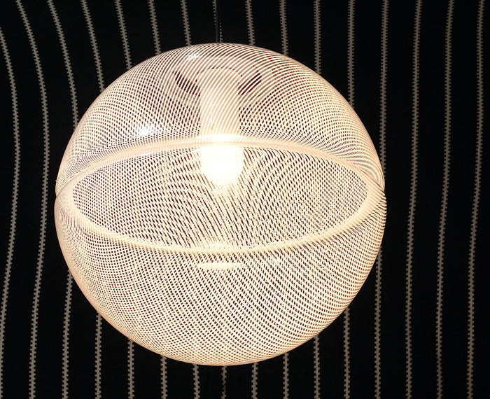 Harvey Guzzini Post-Modern Striped Op-Art Globe Pendant Lamp by Meblo, 1970s