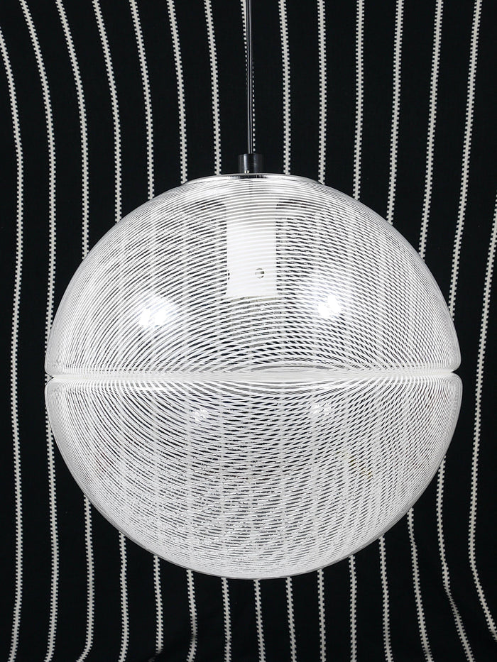 Harvey Guzzini Post-Modern Striped Op-Art Globe Pendant Lamp by Meblo, 1970s