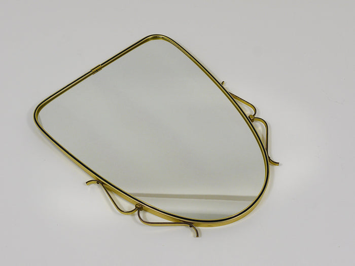 Midcentury Modern Elegant Brass & Black Wall mirror, Italy, 1950s