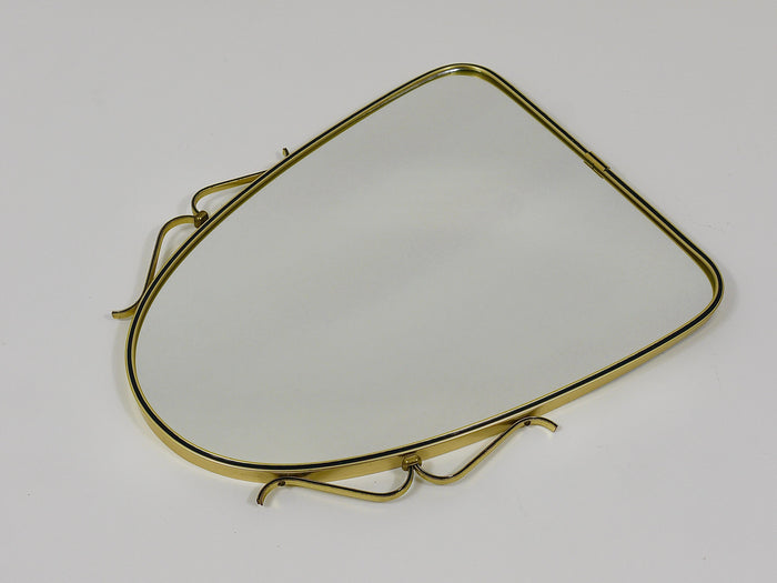 Midcentury Modern Elegant Brass & Black Wall mirror, Italy, 1950s
