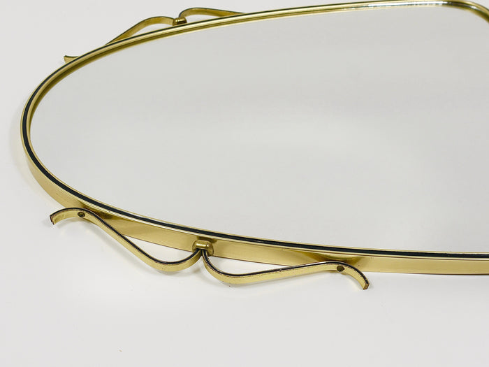 Midcentury Modern Elegant Brass & Black Wall mirror, Italy, 1950s
