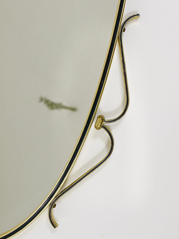 Midcentury Modern Elegant Brass & Black Wall mirror, Italy, 1950s