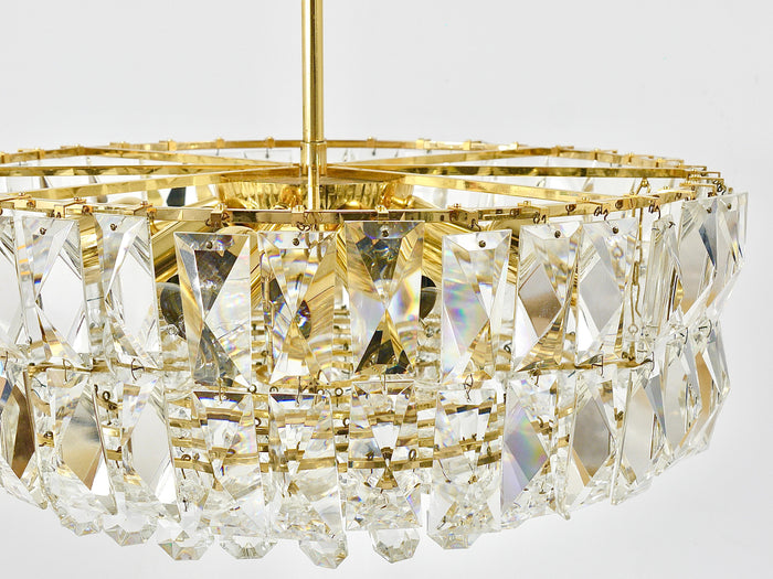 Bakalowits Vienna Large Gilt Brass & Crystal Glass Chandelier, Austria, 1970s