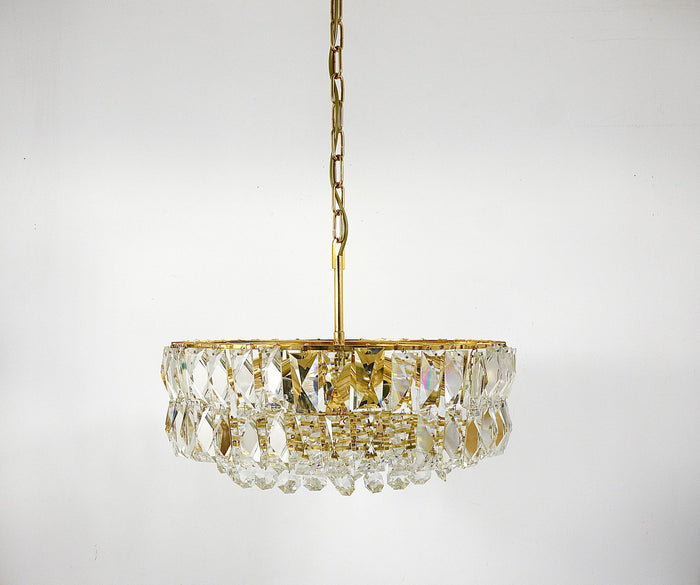 Bakalowits Vienna Large Gilt Brass & Crystal Glass Chandelier, Austria, 1970s