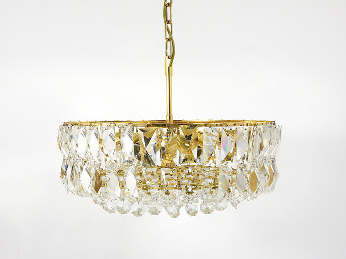 Bakalowits Vienna Large Gilt Brass & Crystal Glass Chandelier, Austria, 1970s
